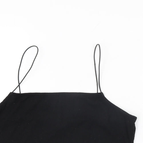 New Look Womens Black Polyester Cropped T-Shirt Size 14 Square Neck