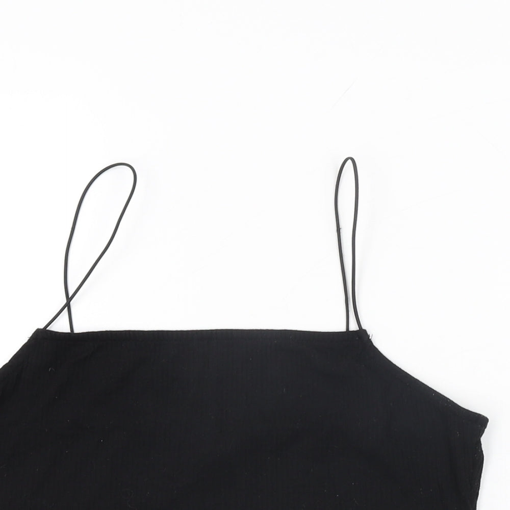 New Look Womens Black Polyester Cropped T-Shirt Size 14 Square Neck