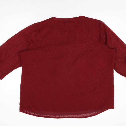 Julipa Womens Red Polka Dot Polyester Basic Blouse Size 26 V-Neck