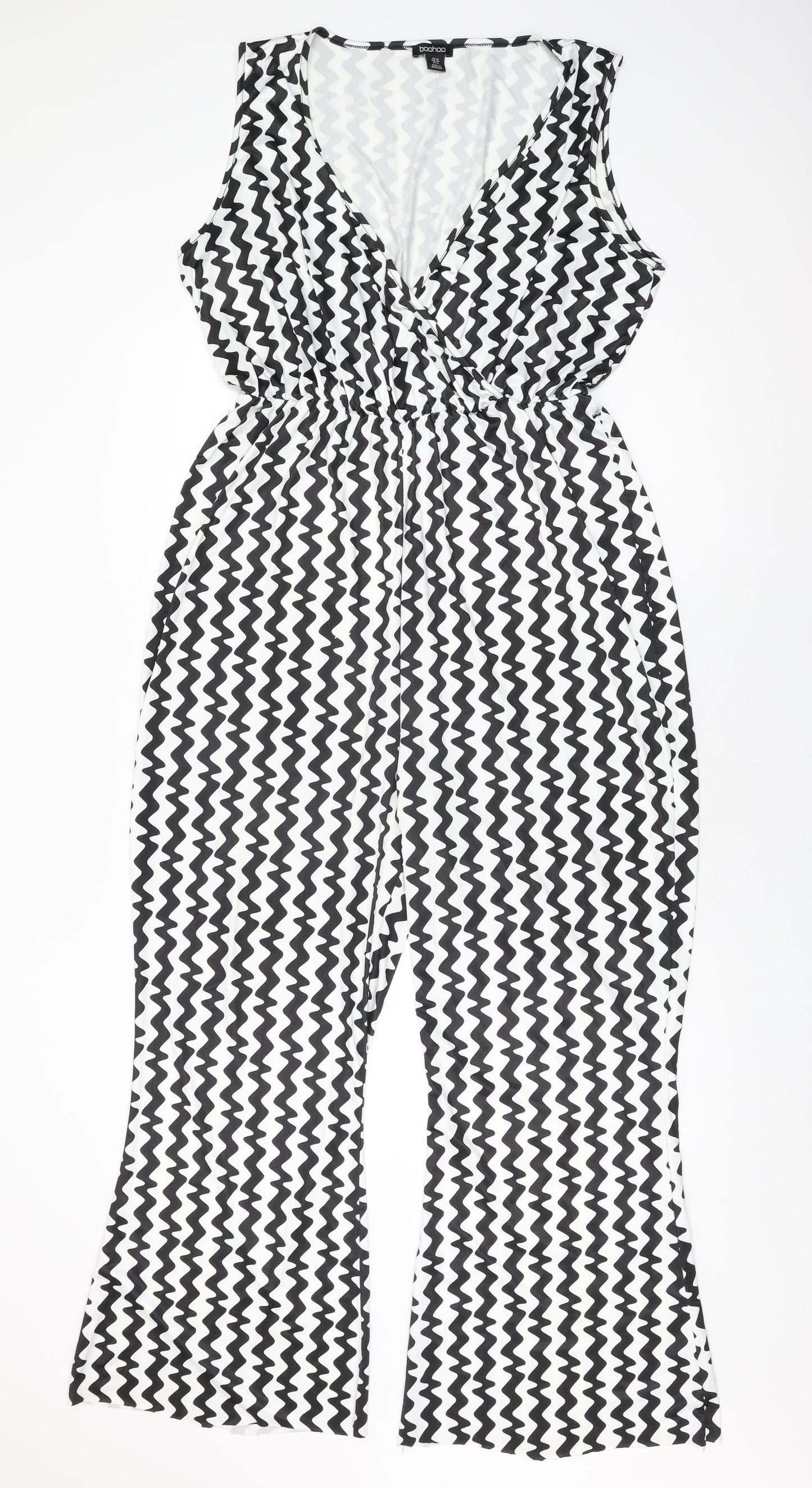 Boohoo Womens White Geometric Polyester Jumpsuit One-Piece Size 16 L28 in Pullover