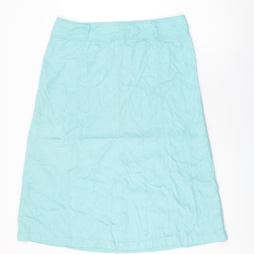 Marks and Spencer Womens Blue Linen Swing Skirt Size 16 Zip