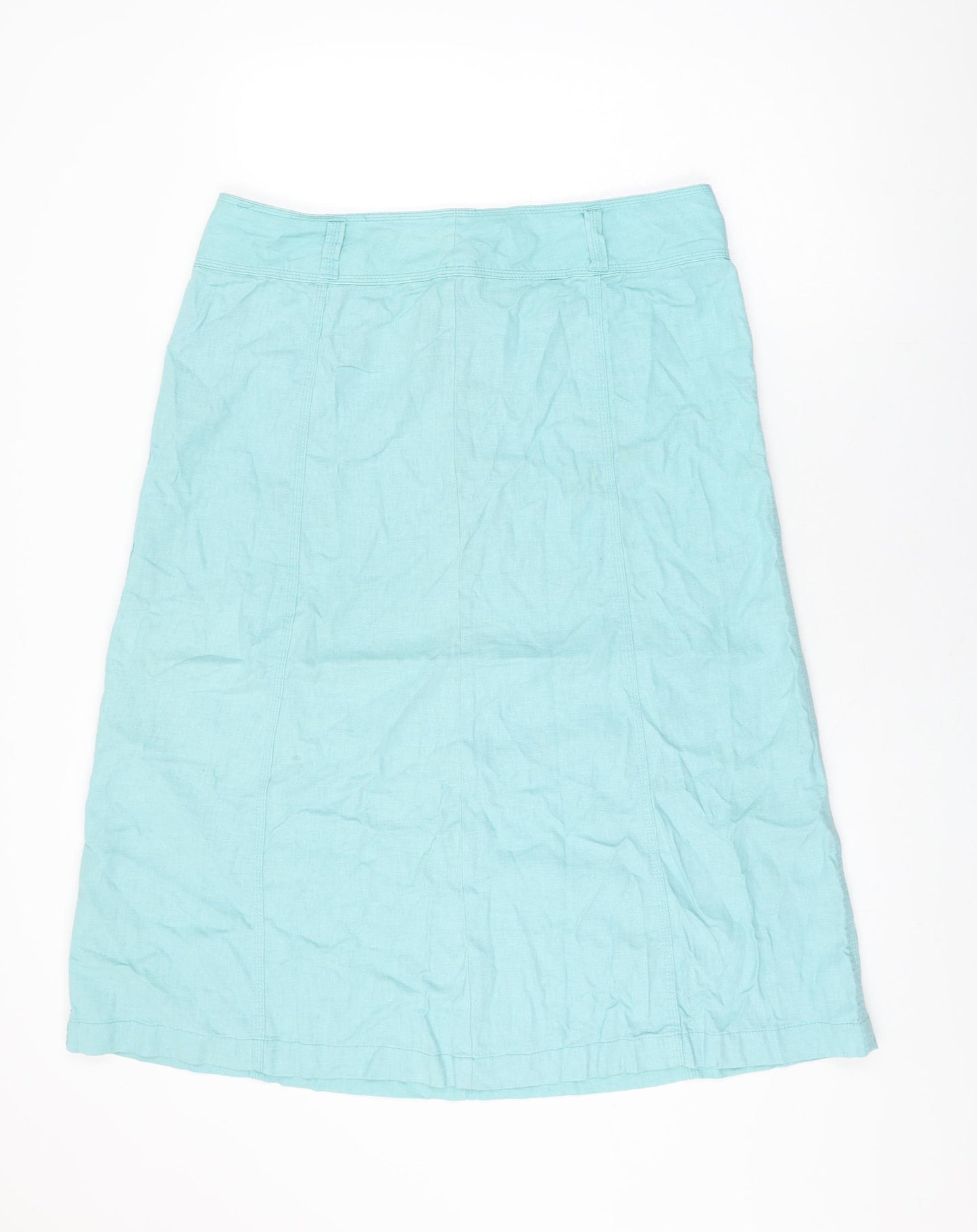 Marks and Spencer Womens Blue Linen Swing Skirt Size 16 Zip