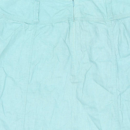 Marks and Spencer Womens Blue Linen Swing Skirt Size 16 Zip