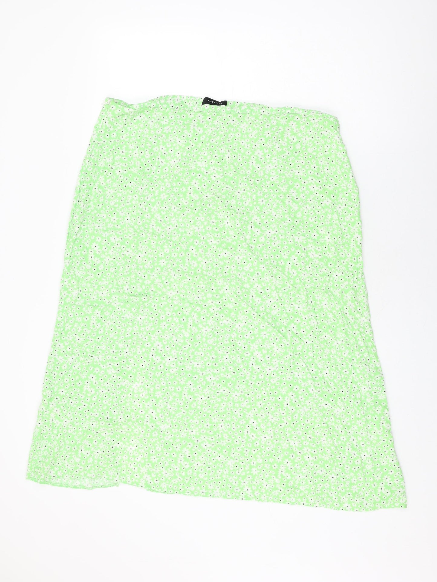 New Look Womens Green Floral Viscose Swing Skirt Size 20 Zip