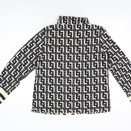 Chic Me Womens Black Geometric Polyester Basic Button-Up Size M Collared