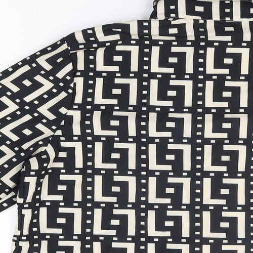 Chic Me Womens Black Geometric Polyester Basic Button-Up Size M Collared