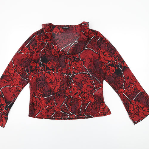 Apart Impressions Womens Red Floral Polyester Basic Blouse Size 14 V-Neck