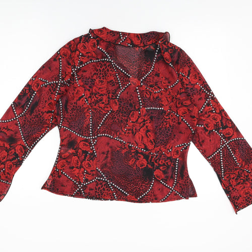 Apart Impressions Womens Red Floral Polyester Basic Blouse Size 14 V-Neck