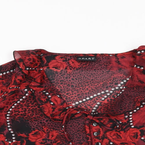 Apart Impressions Womens Red Floral Polyester Basic Blouse Size 14 V-Neck
