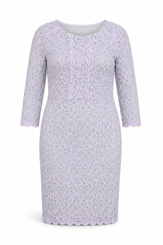 Front view of Marks & Spencer women’s grey floral polyamide bodycon, size UK 12, round neck pullover