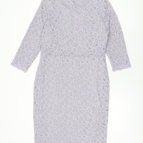 Marks and Spencer Womens Grey Floral Polyamide Bodycon Size 12 Round Neck Pullover