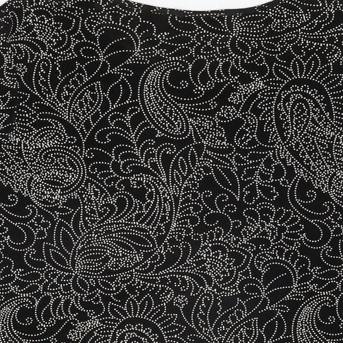 Roman Womens Black Floral Acetate Basic T-Shirt Size S Round Neck