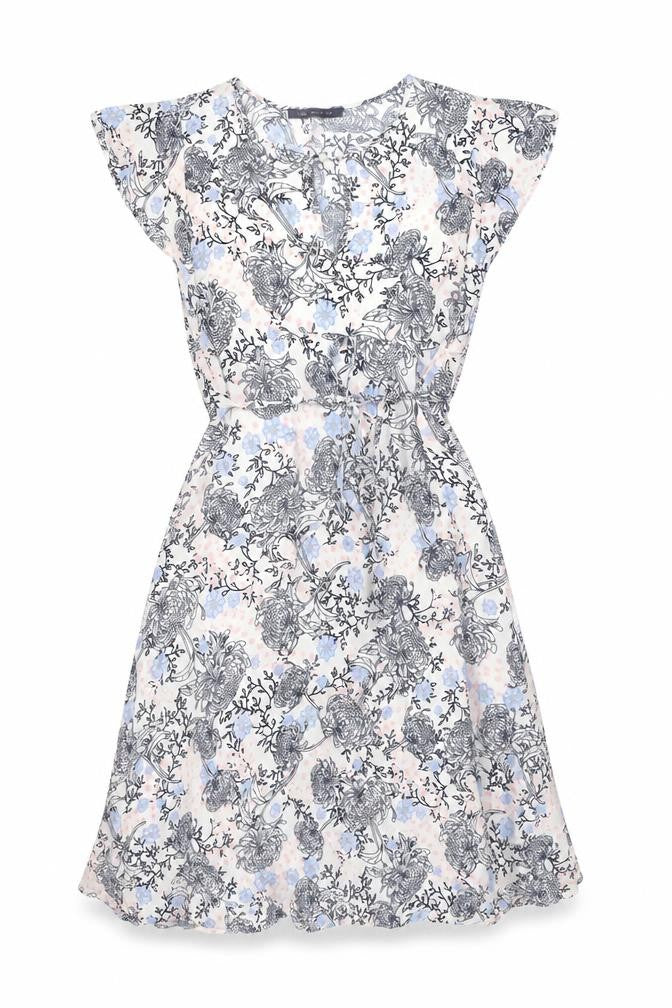 Marks and Spencer Womens White Floral Viscose A-Line Size 10 Round Neck Button