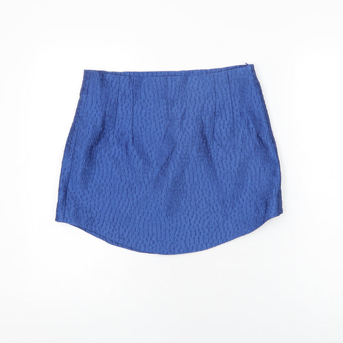 Zara Womens Blue Polyester Mini Skirt Size L Zip