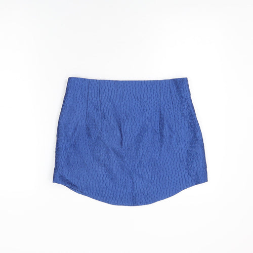 Zara Womens Blue Polyester Mini Skirt Size L Zip