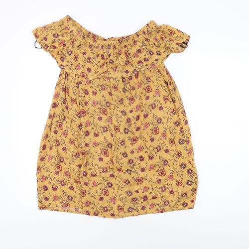 FOREVER 21 Womens Yellow Floral Viscose Shift Size S Off the Shoulder Pullover