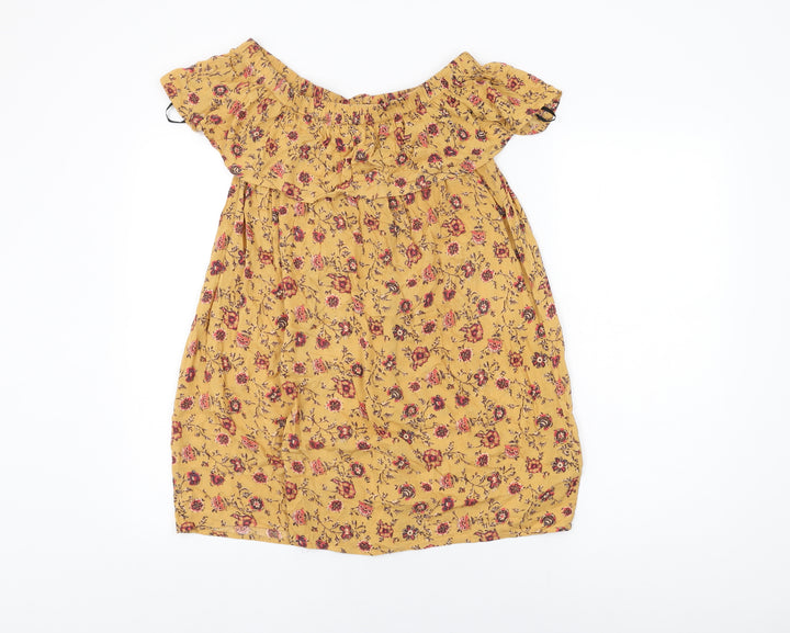 FOREVER 21 Womens Yellow Floral Viscose Shift Size S Off the Shoulder Pullover