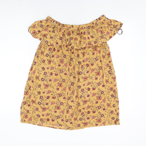 FOREVER 21 Womens Yellow Floral Viscose Shift Size S Off the Shoulder Pullover