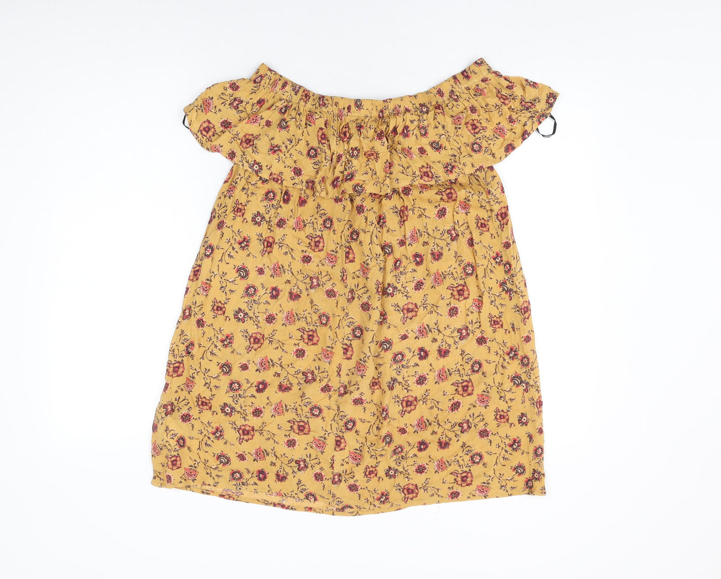 FOREVER 21 Womens Yellow Floral Viscose Shift Size S Off the Shoulder Pullover