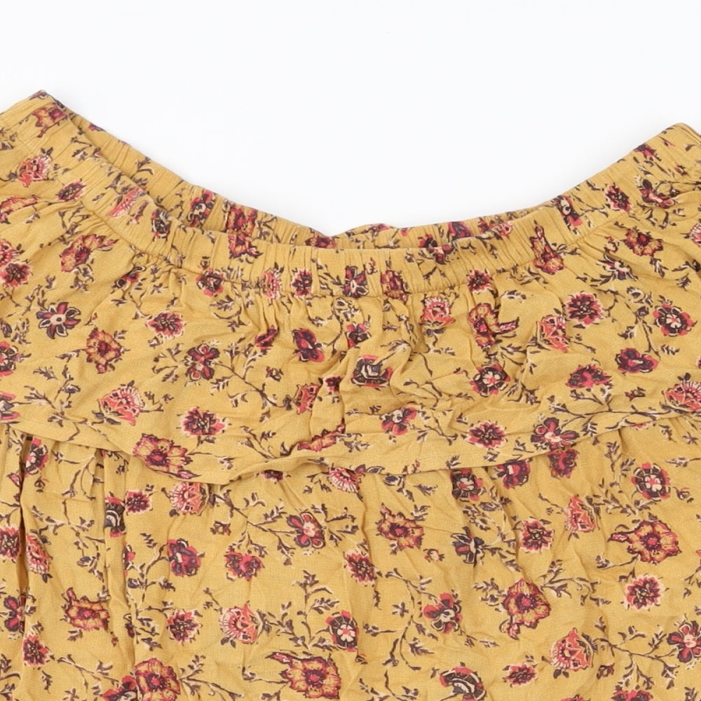 FOREVER 21 Womens Yellow Floral Viscose Shift Size S Off the Shoulder Pullover