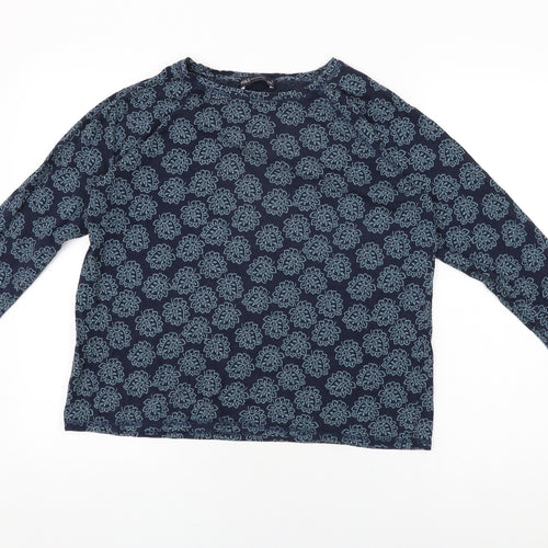 Marks and Spencer Womens Blue Geometric Cotton Basic T-Shirt Size 16 Round Neck