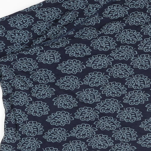 Marks and Spencer Womens Blue Geometric Cotton Basic T-Shirt Size 16 Round Neck