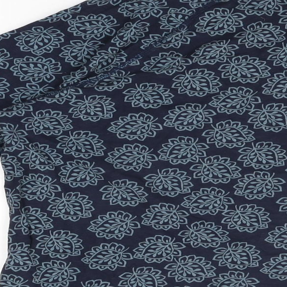 Marks and Spencer Womens Blue Geometric Cotton Basic T-Shirt Size 16 Round Neck
