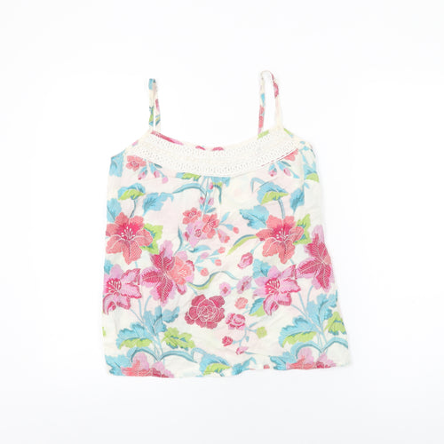 Monsoon Womens White Floral Cotton Basic T-Shirt Size 8 Round Neck