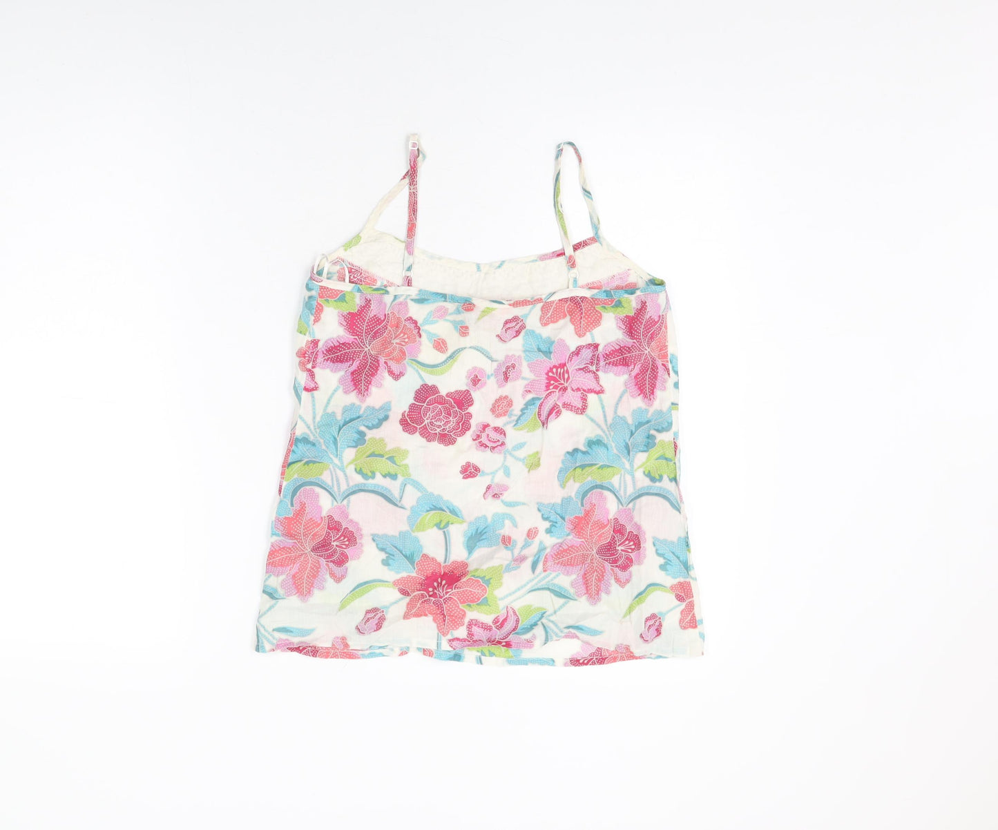 Monsoon Womens White Floral Cotton Basic T-Shirt Size 8 Round Neck