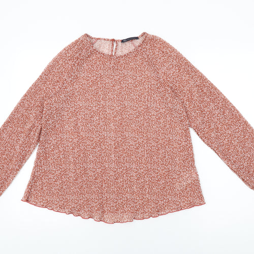 Marks and Spencer Womens Orange Floral Polyester Basic Blouse Size 12 Round Neck