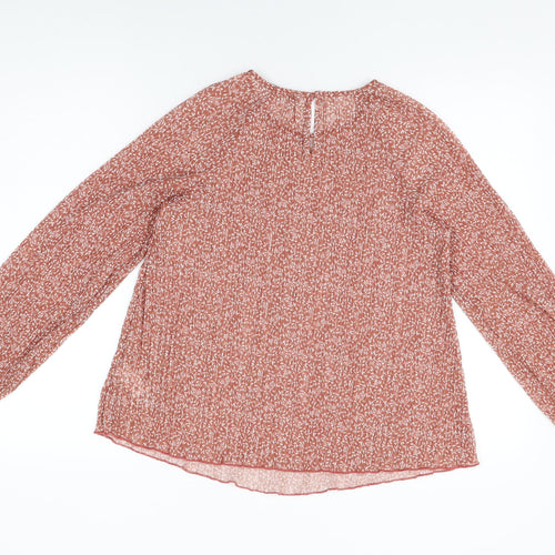 Marks and Spencer Womens Orange Floral Polyester Basic Blouse Size 12 Round Neck