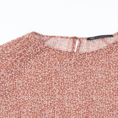 Marks and Spencer Womens Orange Floral Polyester Basic Blouse Size 12 Round Neck