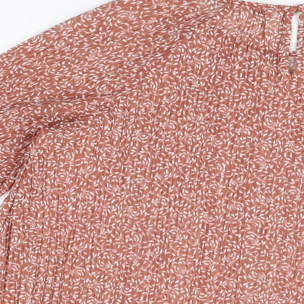 Marks and Spencer Womens Orange Floral Polyester Basic Blouse Size 12 Round Neck