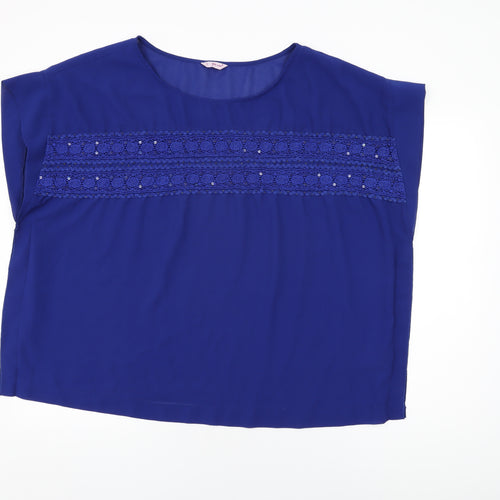 Per Una Womens Blue Polyester Basic Blouse Size 20 Round Neck