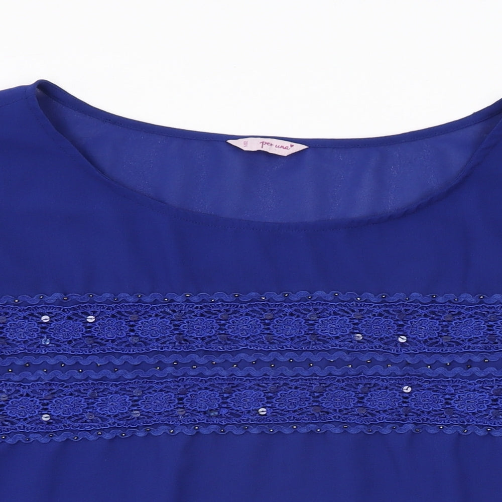 Per Una Womens Blue Polyester Basic Blouse Size 20 Round Neck