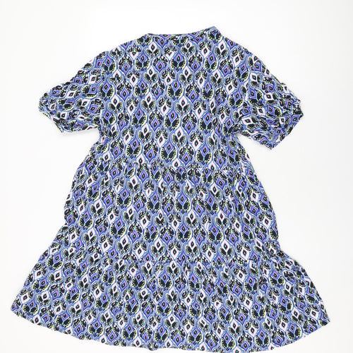 Marks and Spencer Womens Blue Geometric Viscose Shift Size 12 Round Neck Button