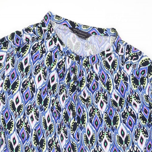 Marks and Spencer Womens Blue Geometric Viscose Shift Size 12 Round Neck Button