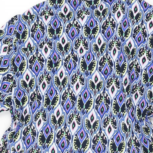 Marks and Spencer Womens Blue Geometric Viscose Shift Size 12 Round Neck Button