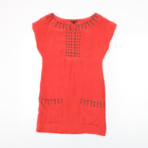 Marks and Spencer Womens Red Silk Shift Size 6 Round Neck Zip