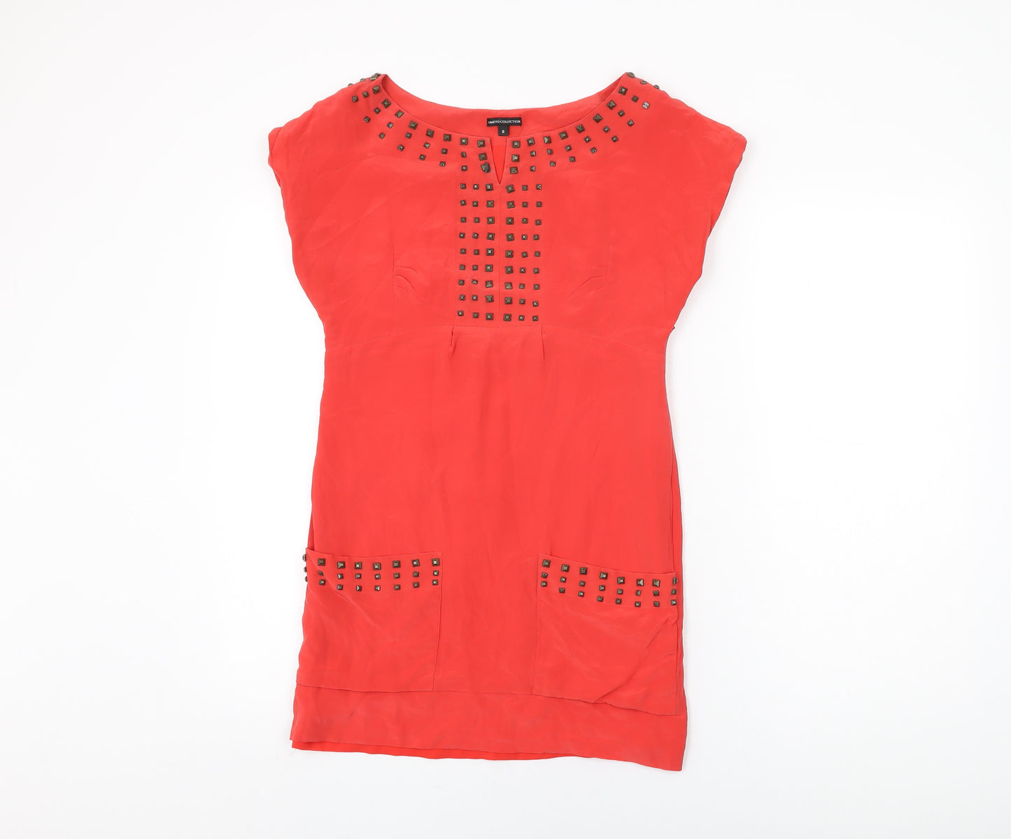 Marks and Spencer Womens Red Silk Shift Size 6 Round Neck Zip