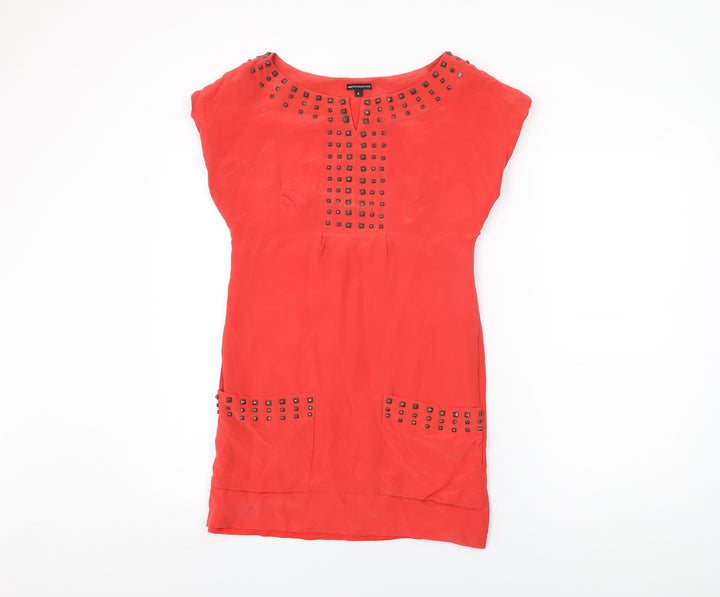 Marks and Spencer Womens Red Silk Shift Size 6 Round Neck Zip