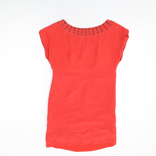 Marks and Spencer Womens Red Silk Shift Size 6 Round Neck Zip