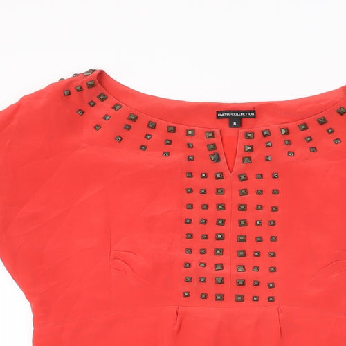 Marks and Spencer Womens Red Silk Shift Size 6 Round Neck Zip