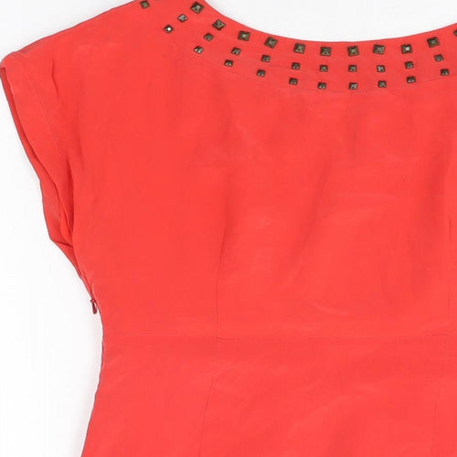 Marks and Spencer Womens Red Silk Shift Size 6 Round Neck Zip