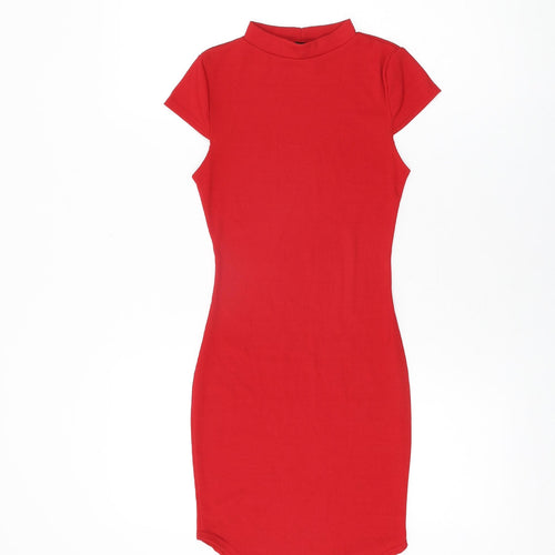 PRETTYLITTLETHING Womens Red Polyester Bodycon Size 6 Round Neck Pullover