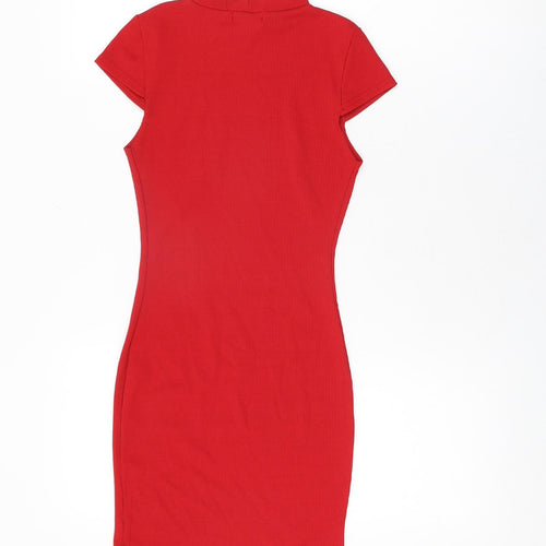 PRETTYLITTLETHING Womens Red Polyester Bodycon Size 6 Round Neck Pullover