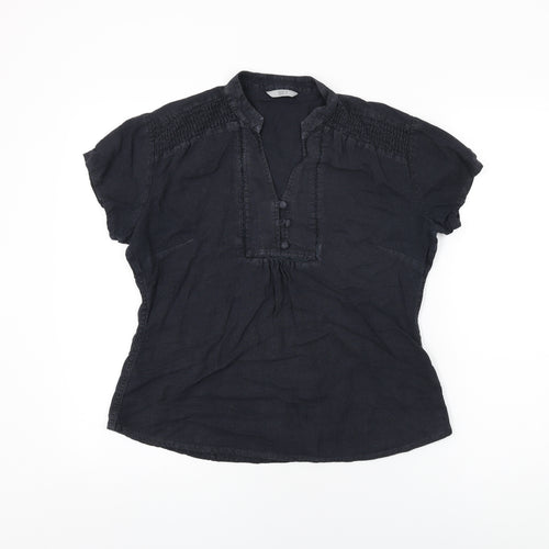Marks and Spencer Womens Black Linen Basic T-Shirt Size 12 V-Neck