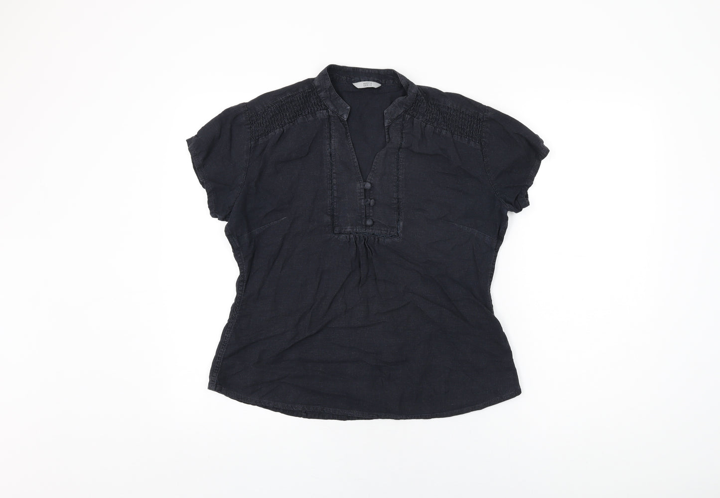 Marks and Spencer Womens Black Linen Basic T-Shirt Size 12 V-Neck