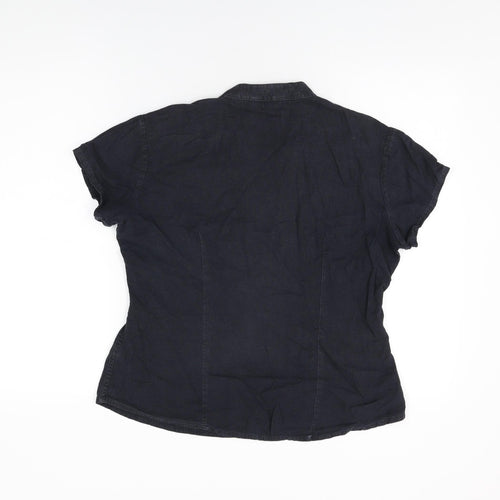 Marks and Spencer Womens Black Linen Basic T-Shirt Size 12 V-Neck