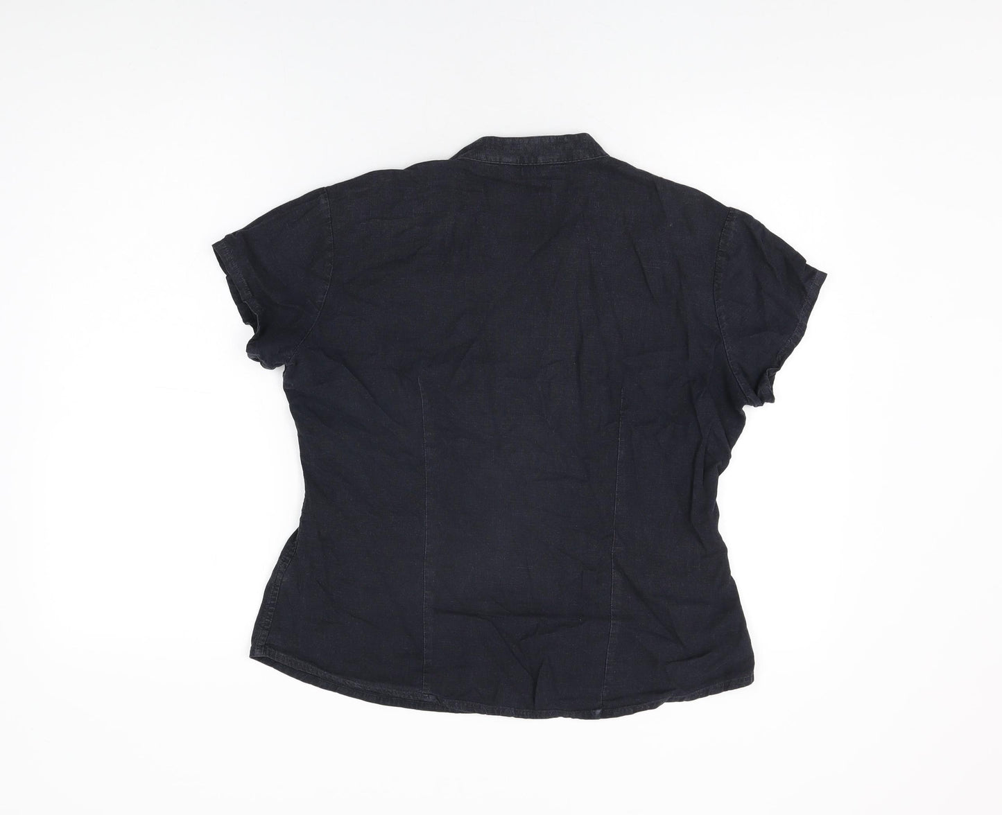 Marks and Spencer Womens Black Linen Basic T-Shirt Size 12 V-Neck